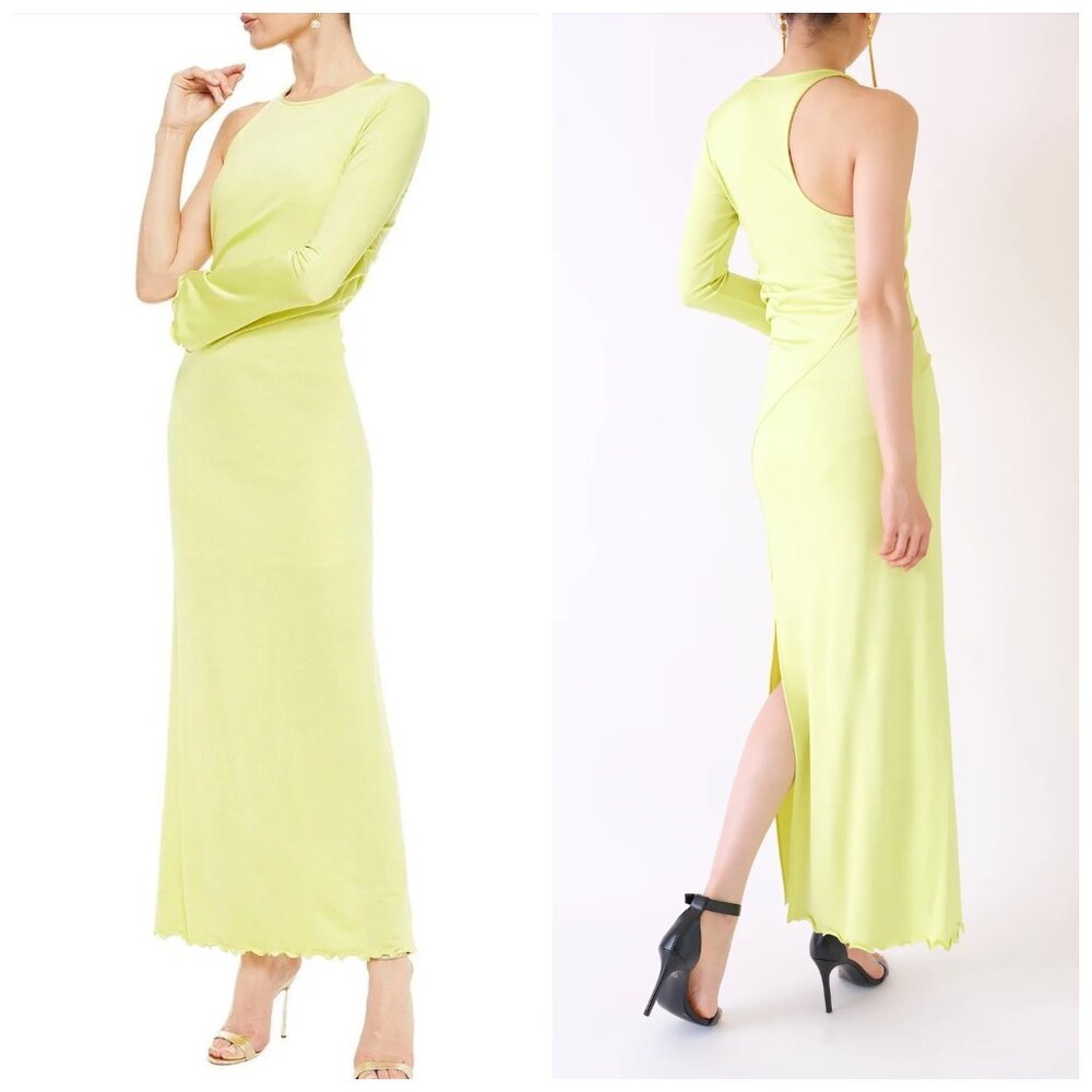 DIANE VON FURSTENBERG Kylie Asymmetric Ruched Stretch-Jersey Gown in Chartreuse